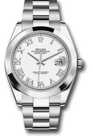 Replica Rolex Steel Datejust 41 Watch 126300 Smooth Bezel White Roman Dial Oyster Bracelet